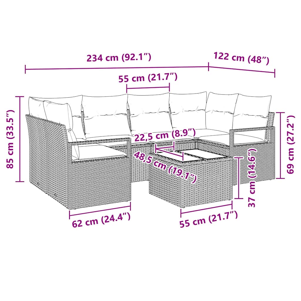 Set di divani 7 pz 6-Numero di posti Marrone e Crema polyrattan