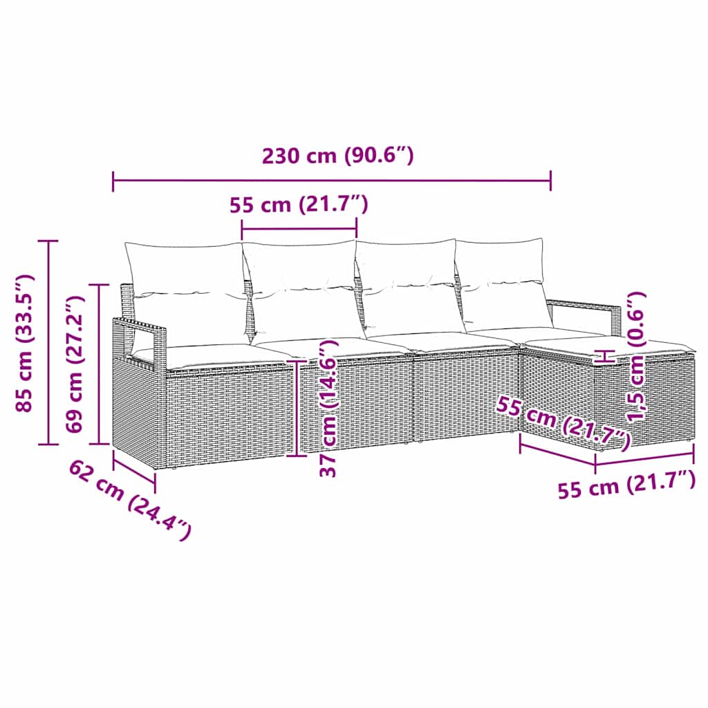 Set di divani 5 pz Beige polyrattan
