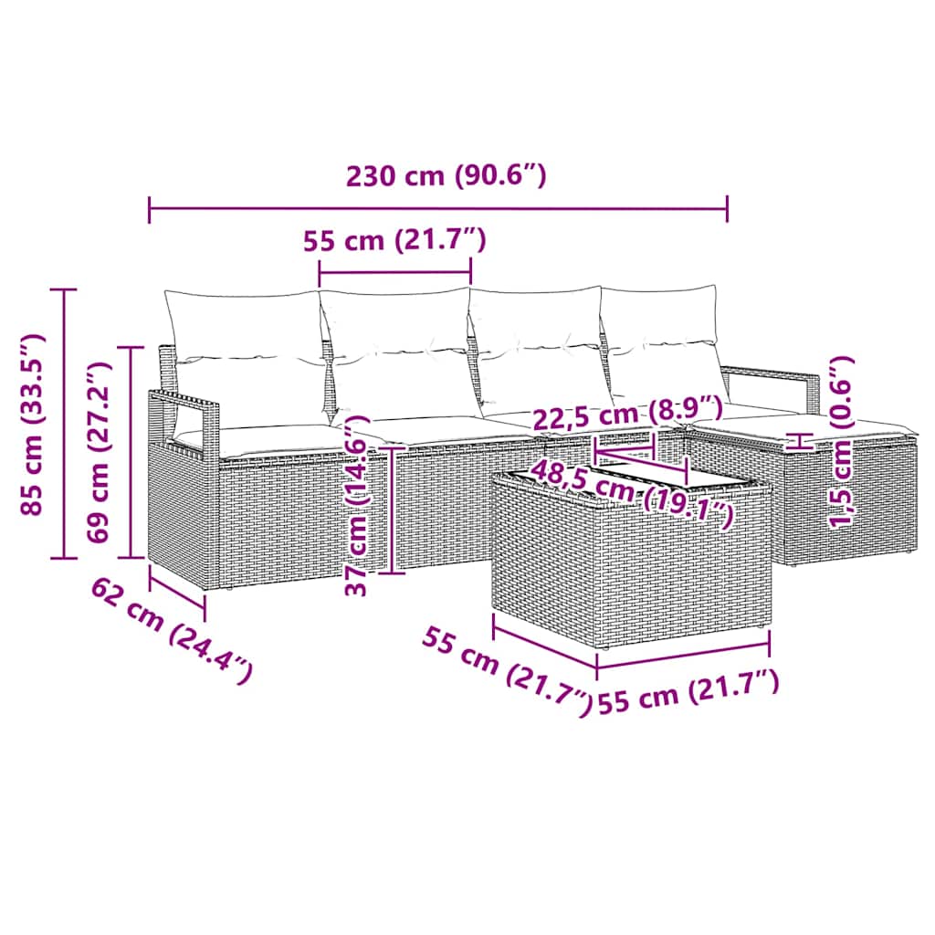 Set di divani 6 pz Nero polyrattan