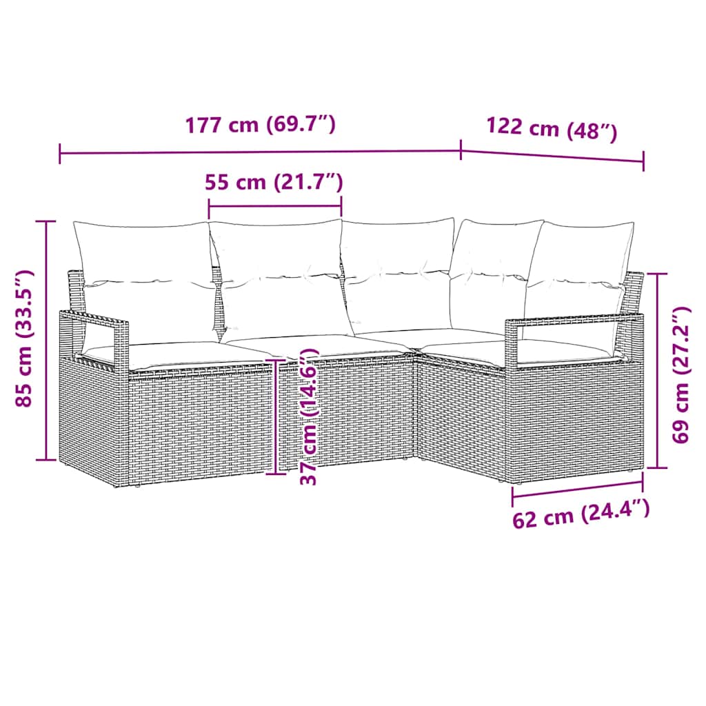 Set di divani 4 pz Beige polyrattan