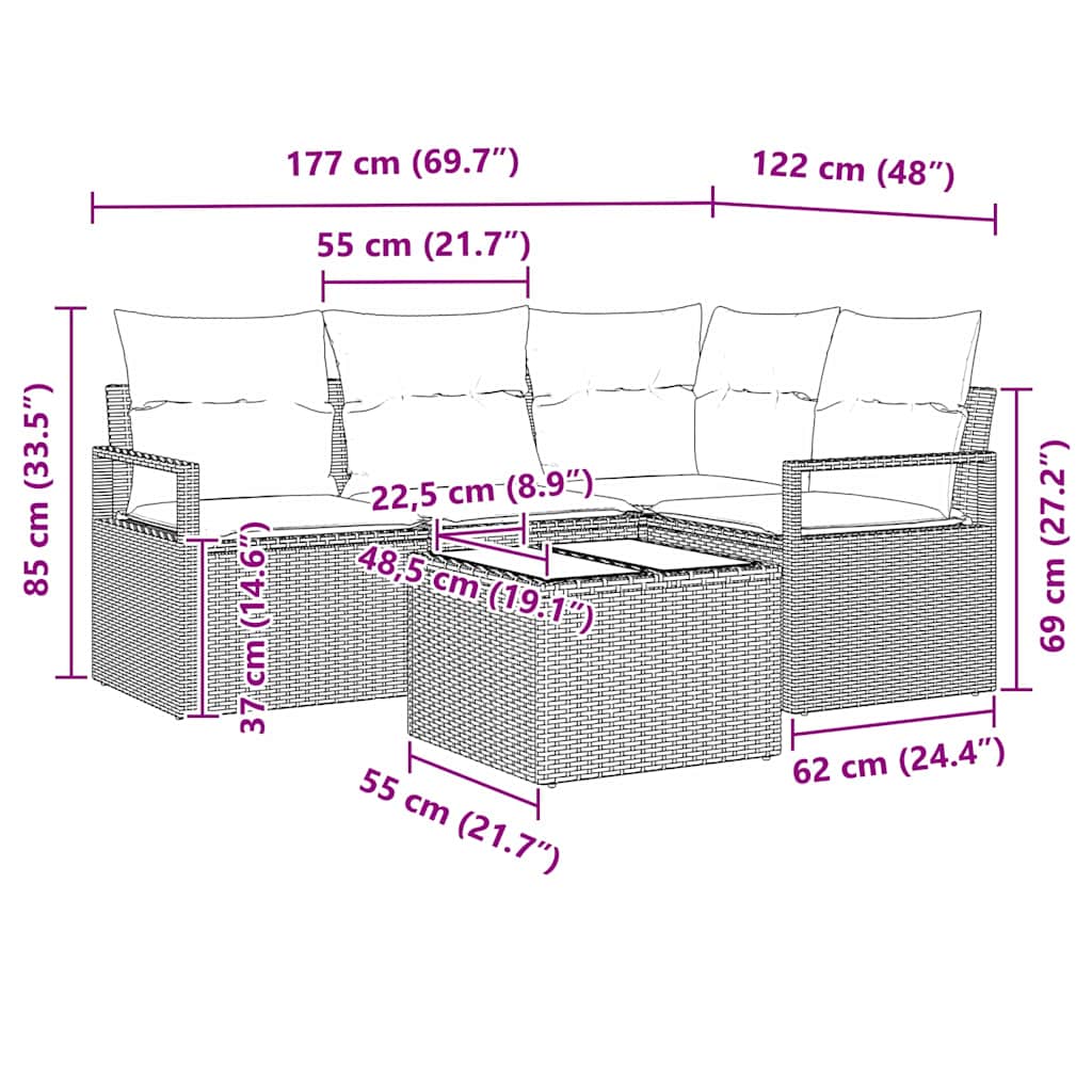 Set di divani 5 pz Beige polyrattan