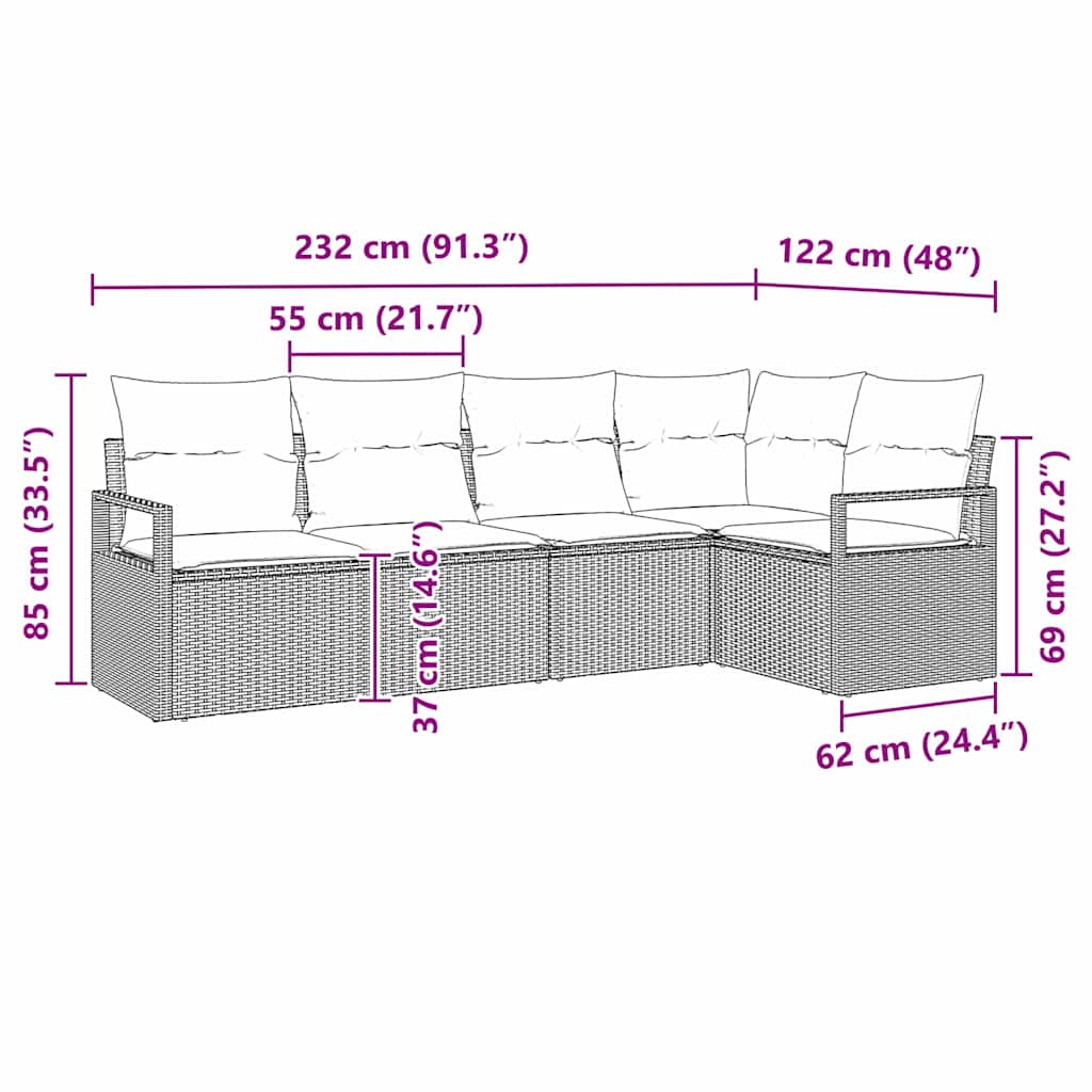 Set di divani 5 pz Beige polyrattan