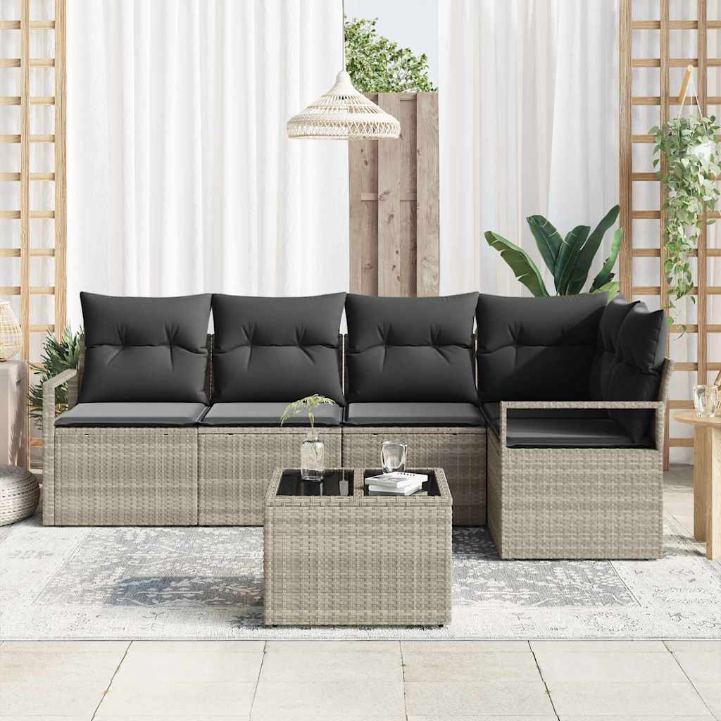 Set di divani 6 pz Grigio chiaro polyrattan