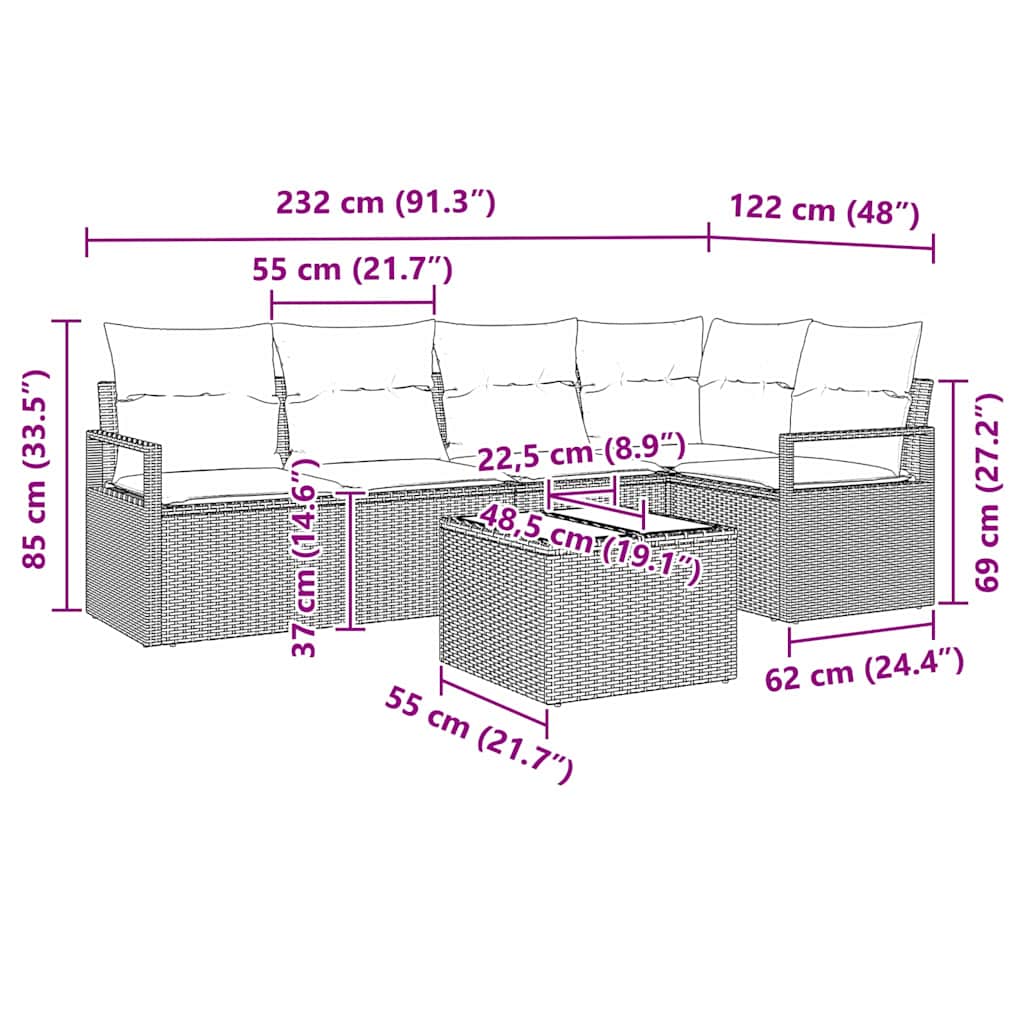 Set di divani 6 pz Grigio chiaro polyrattan
