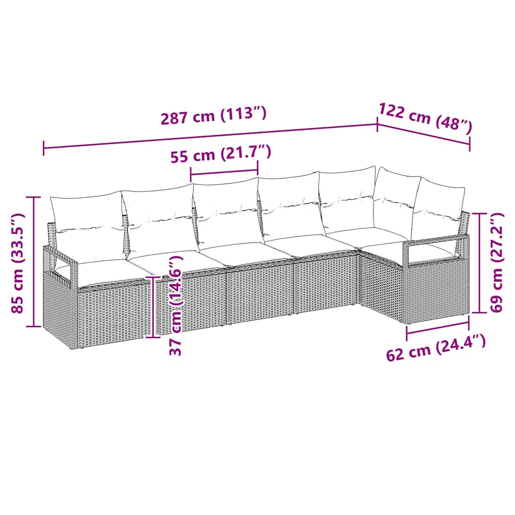 Set di divani 6 pz Marrone polyrattan