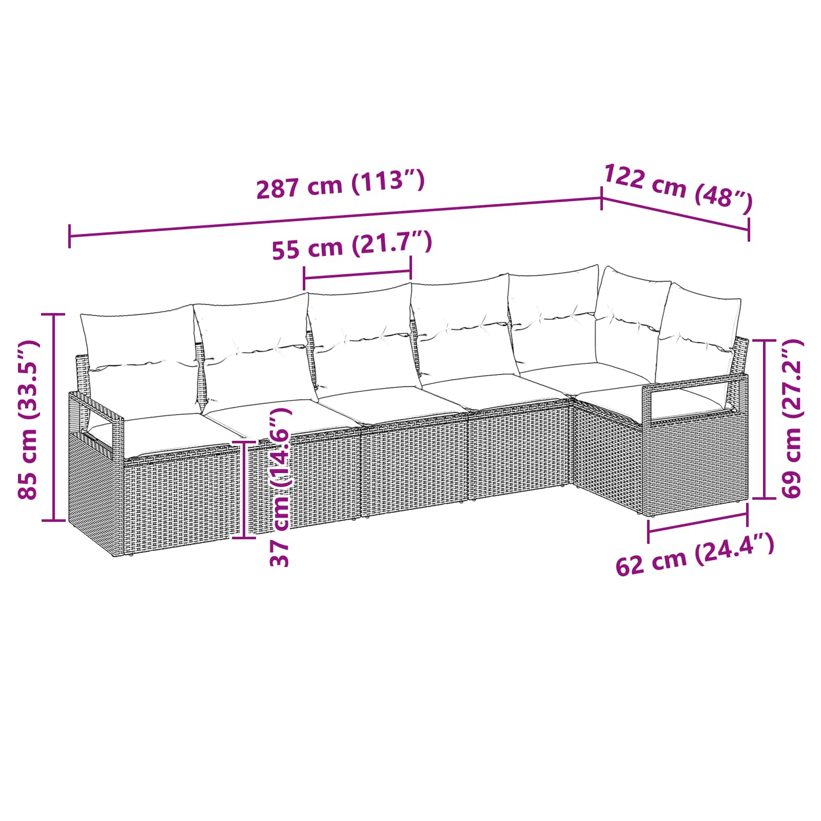 Set di divani Nero polyrattan