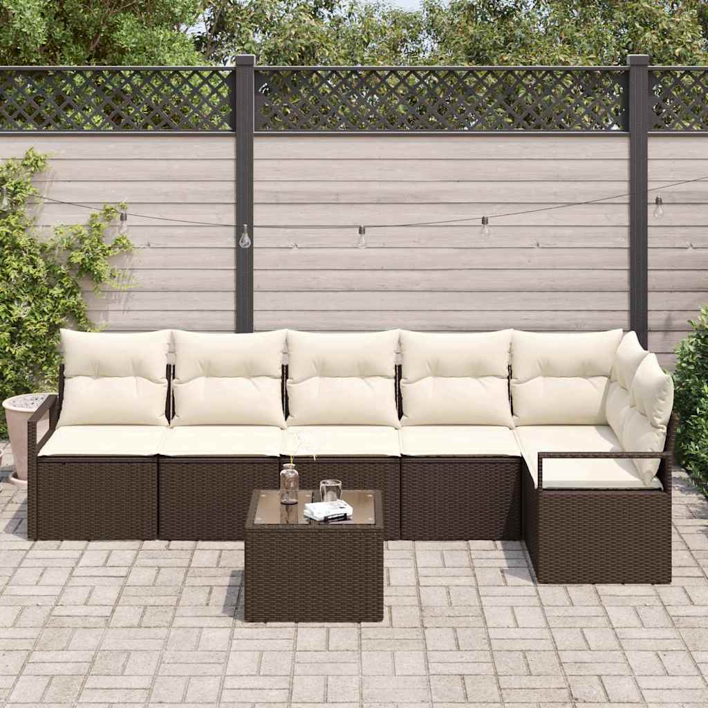Set di divani 7 pz Marrone polyrattan