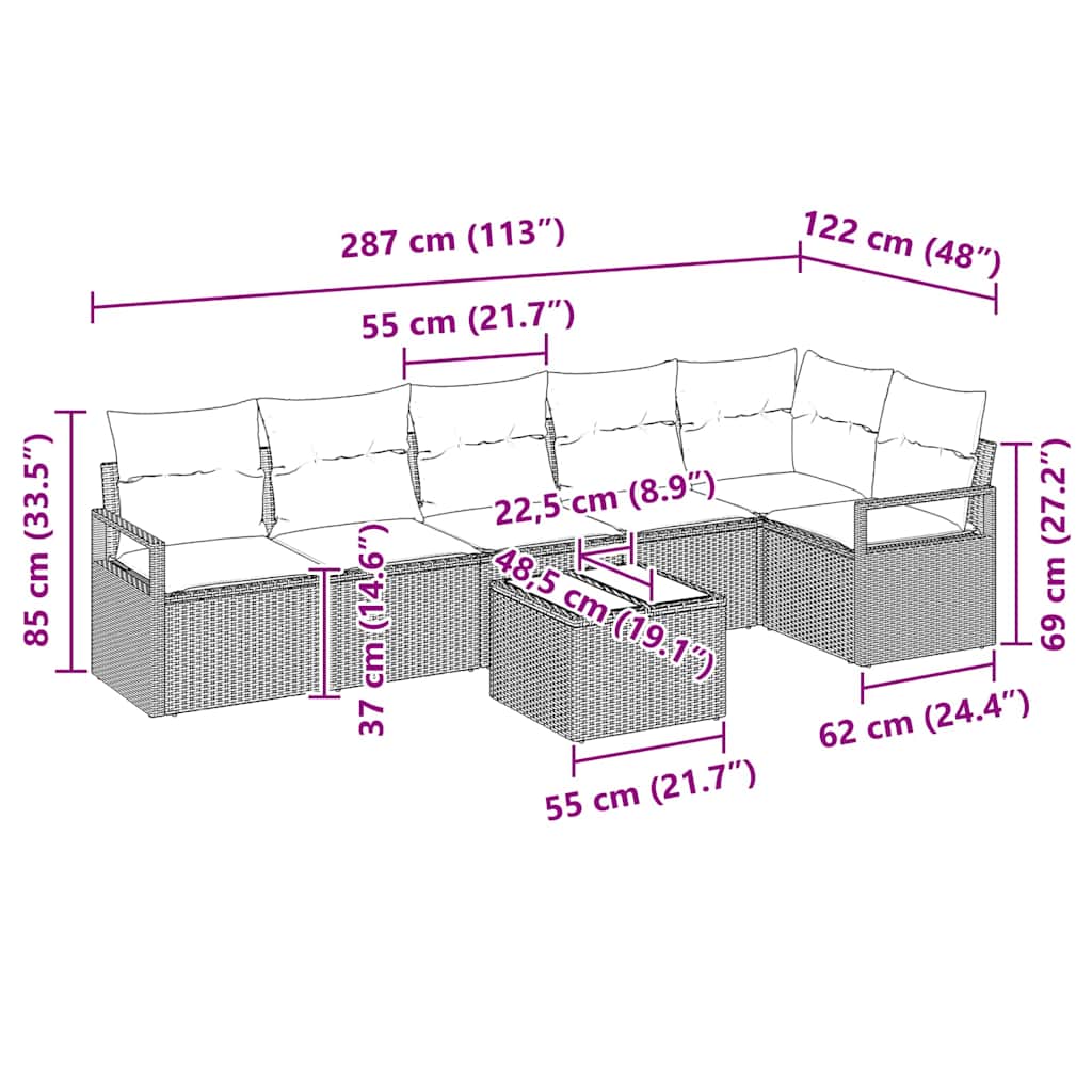 Set di divani 7 pz Marrone polyrattan