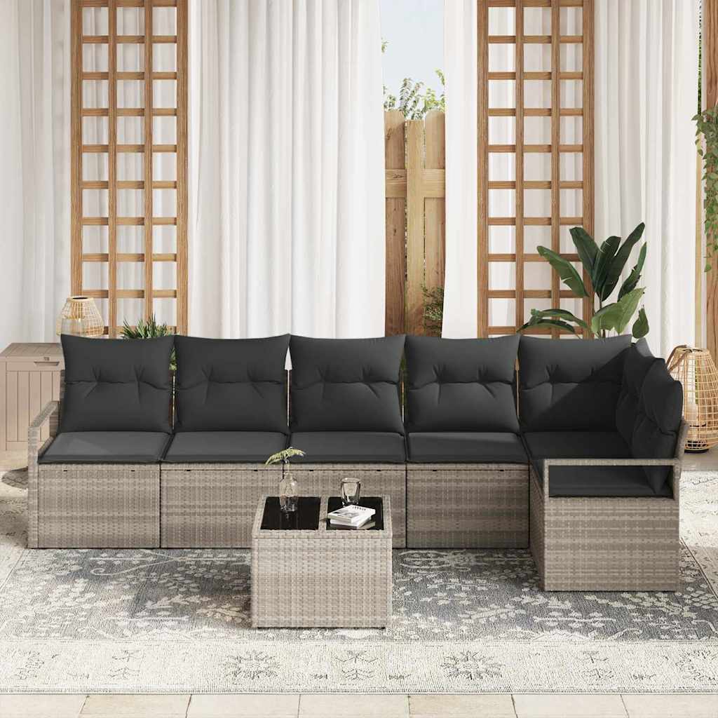 Set di divani 7 pz Grigio chiaro polyrattan