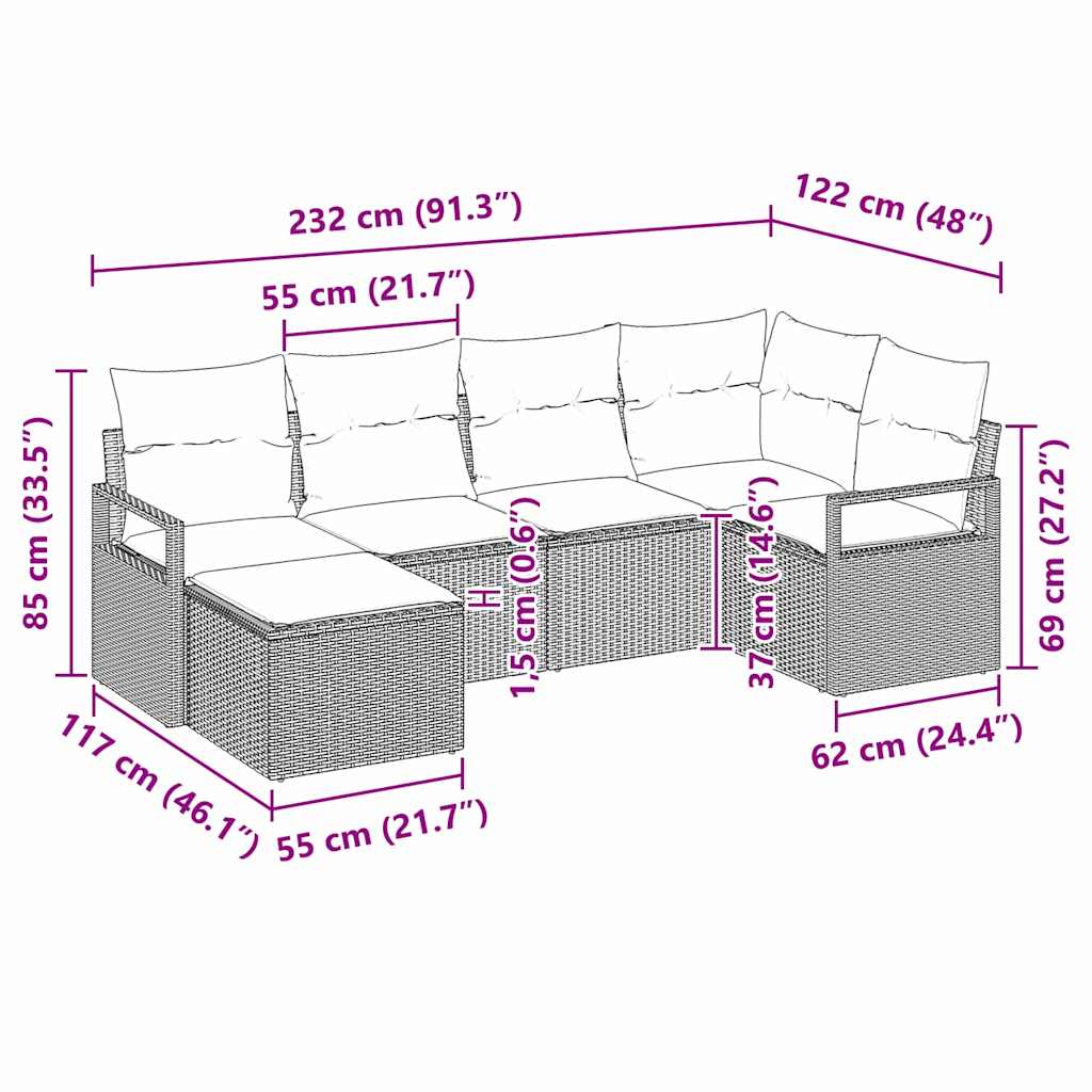 Set di divani 6 pz Nero polyrattan