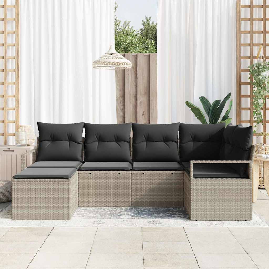 Set di divani 6 pz Grigio chiaro polyrattan