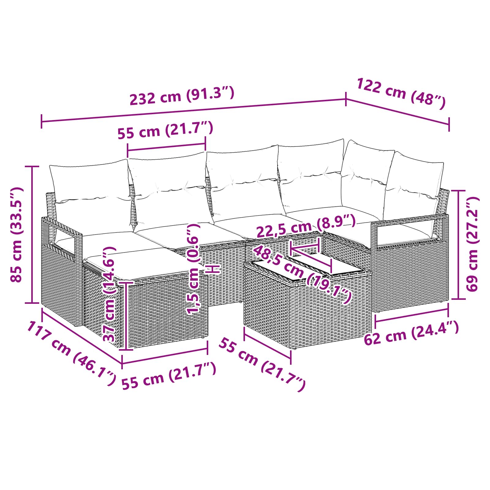 Set di divani 7 pz Marrone polyrattan