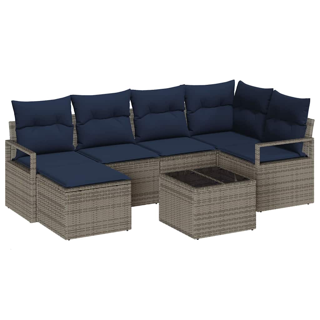 Set di divani 7 pz Grigio polyrattan