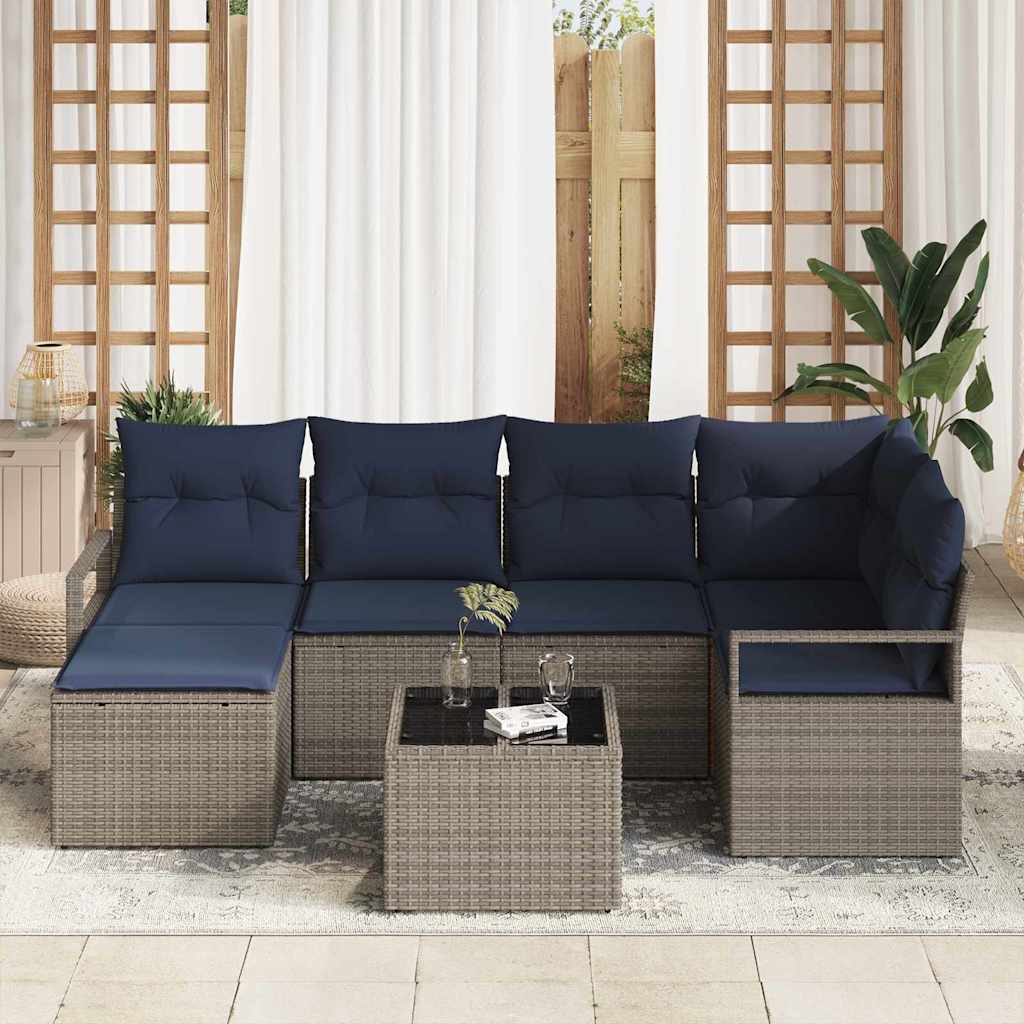 Set di divani 7 pz Grigio polyrattan
