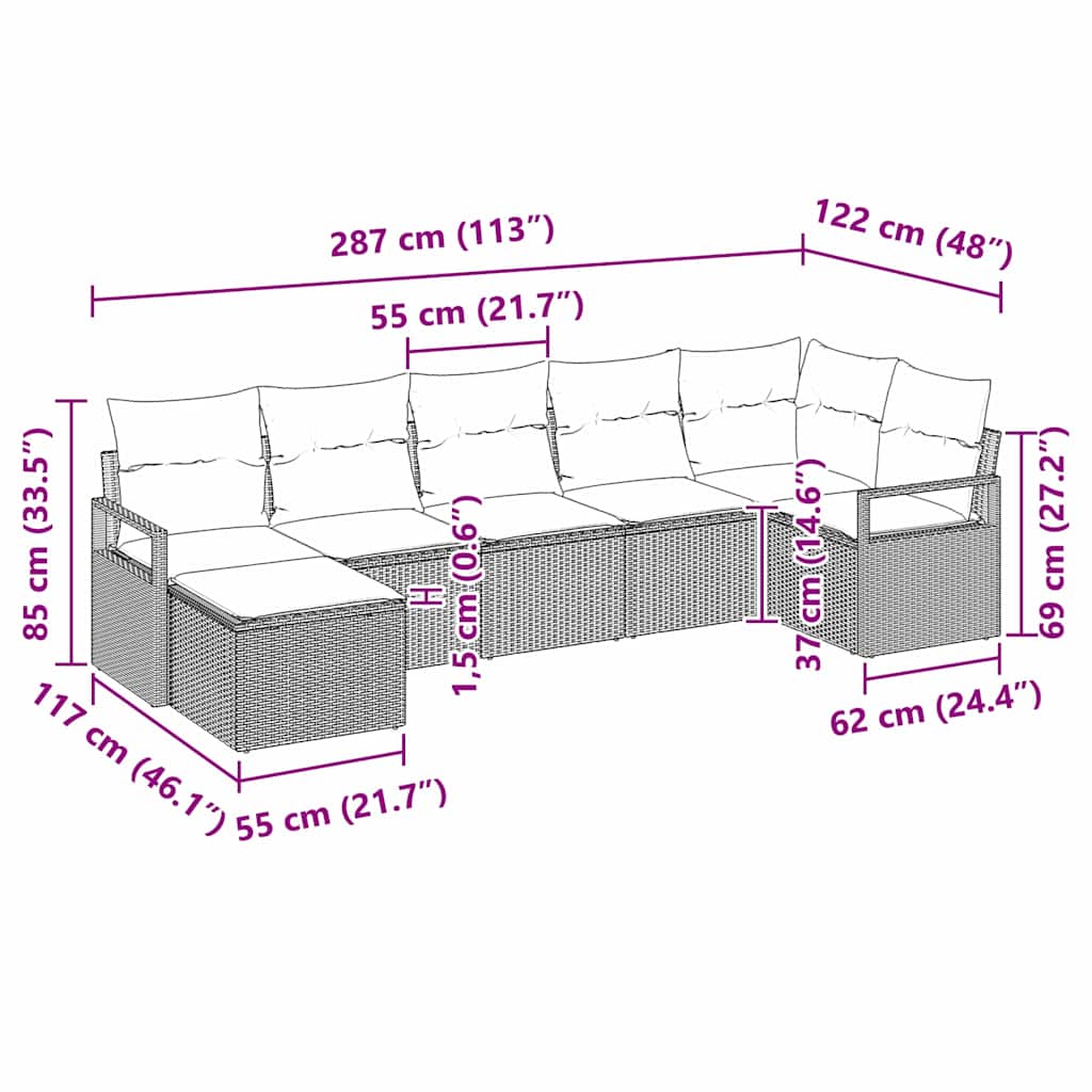 Set di divani 7 pz Marrone polyrattan