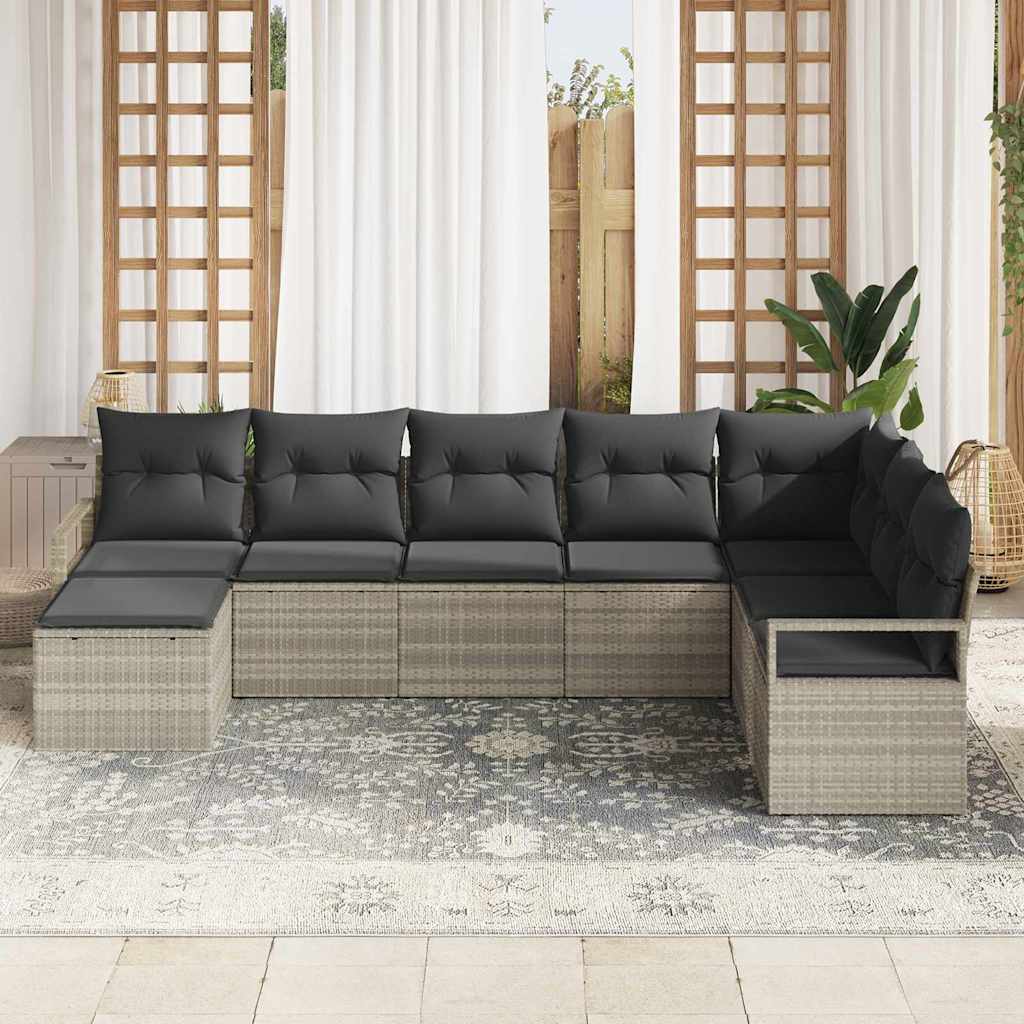 Set di divani 7 pz Grigio chiaro polyrattan