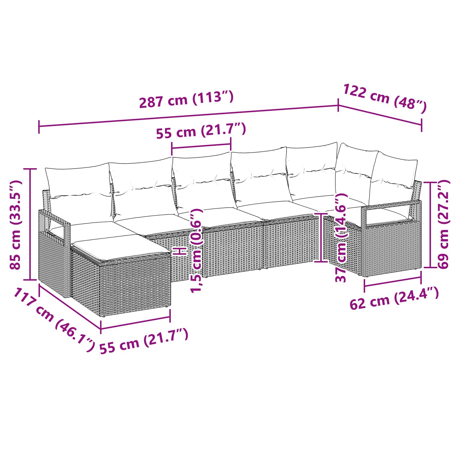 Set di divani 7 pz Marrone polyrattan