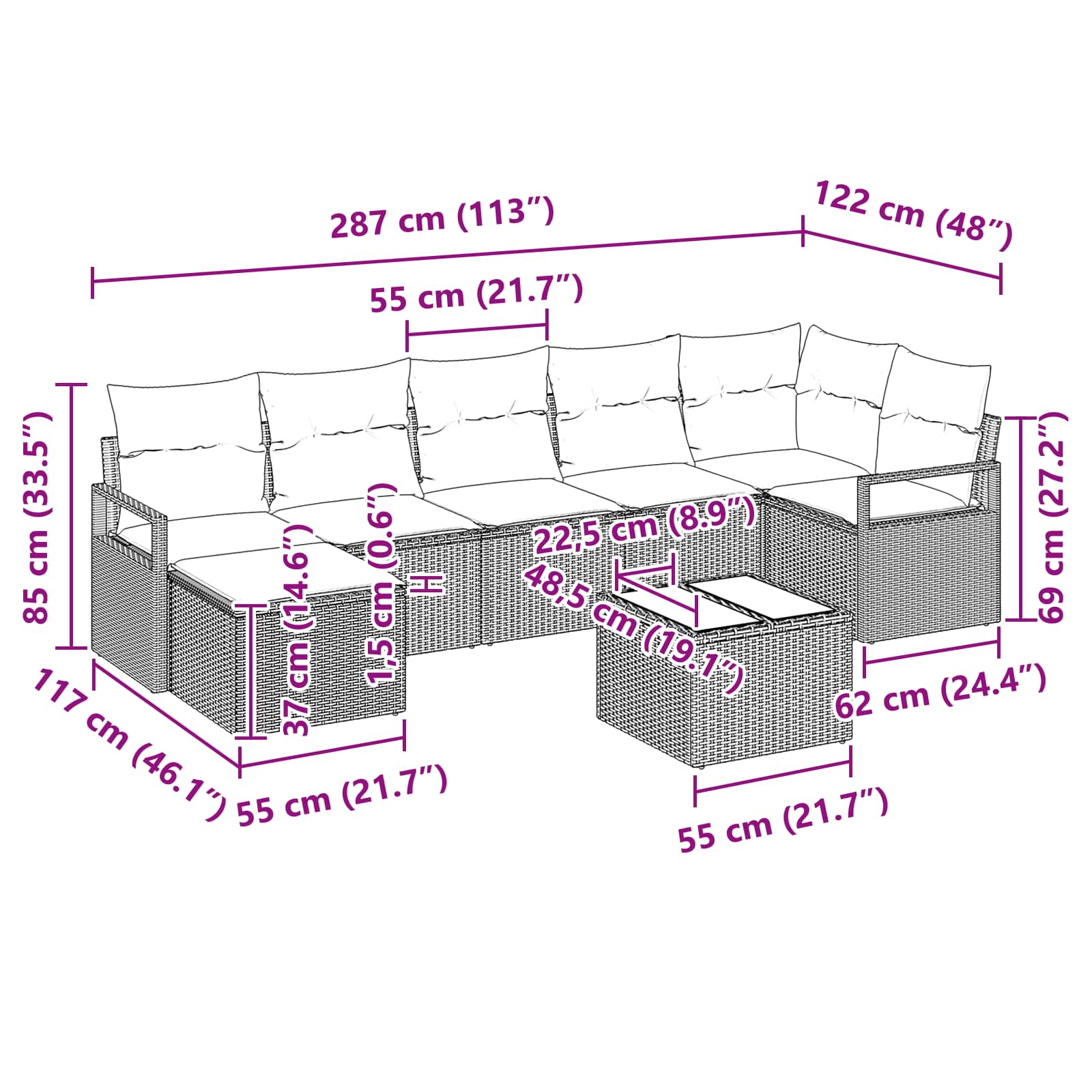 Set di divani 8 pz Marrone polyrattan