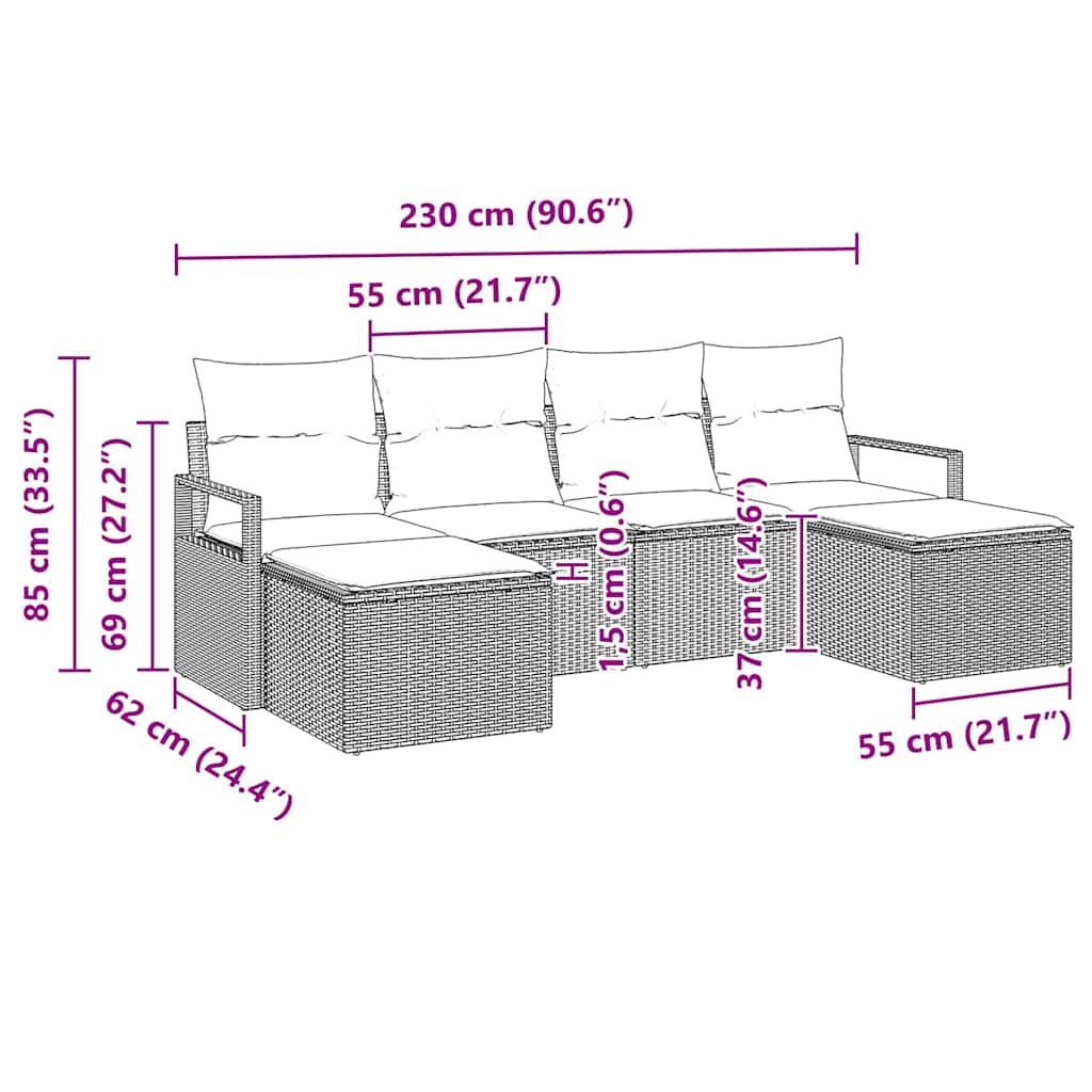 Set di divani 6 pz Beige polyrattan