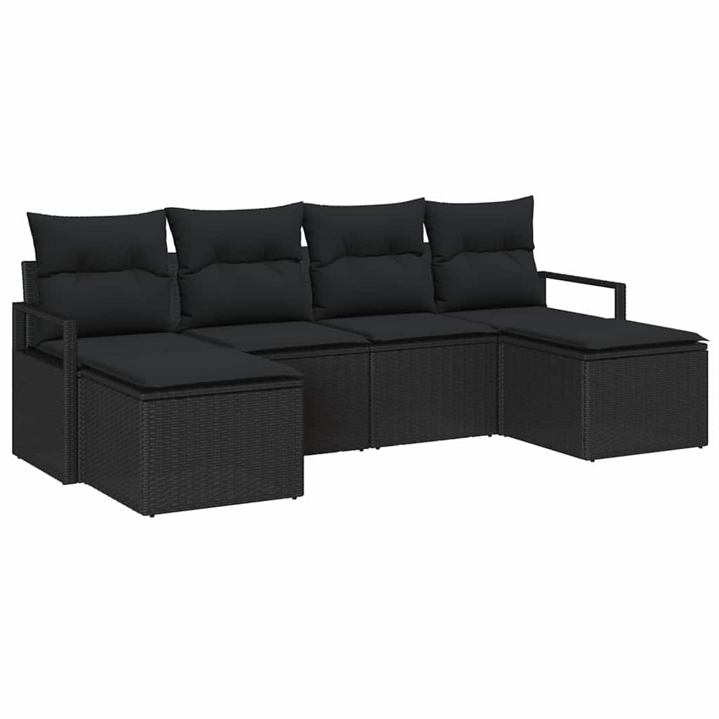 Set di divani 6 pz Nero polyrattan