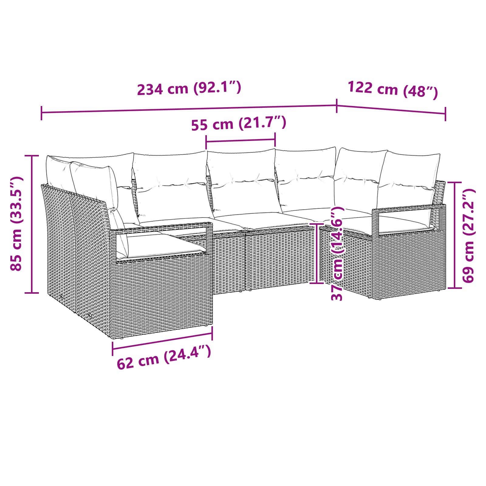 Set di divani 6 pz Marrone [Sintetico]: Rattan in Polipropilene