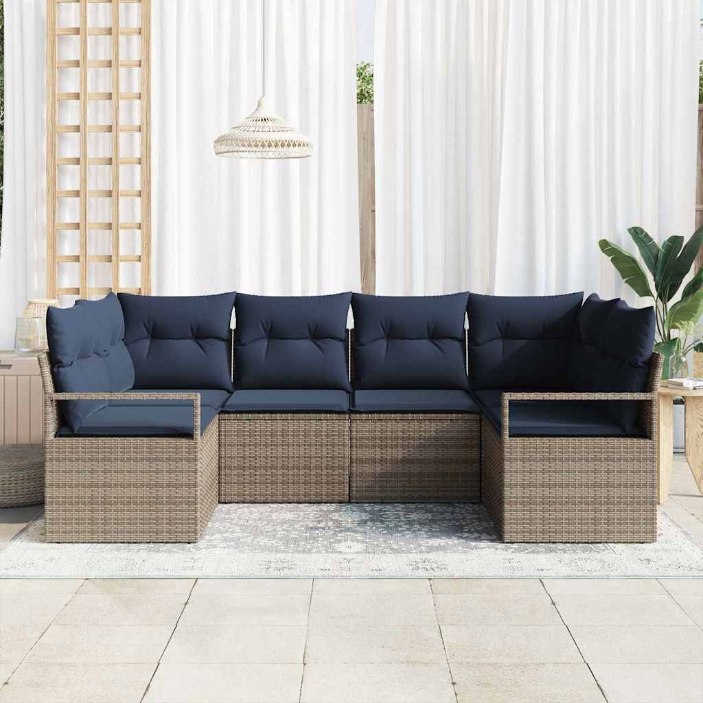 Set di divani 6 pz Grigio [Sintetico]: Rattan in Polipropilene