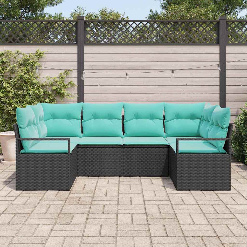 Set di divani 6 pz Nero [Sintetico]: Rattan in Polipropilene