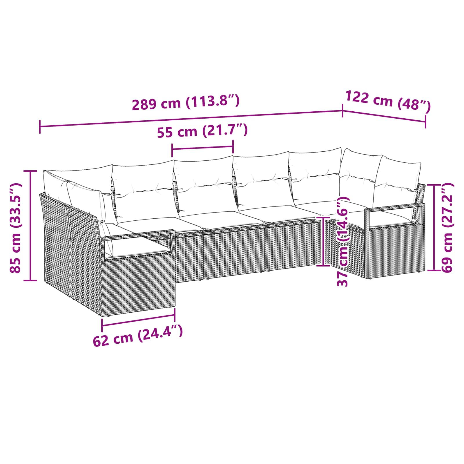 Set di divani 7 pz Marrone polyrattan