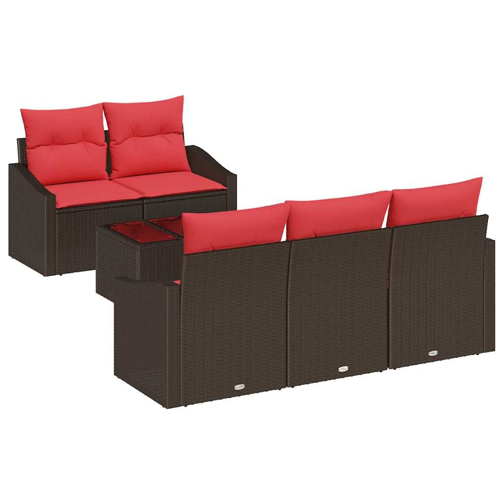Set di divani 6 pz 3-Numero di posti Marrone e Rosso polyrattan