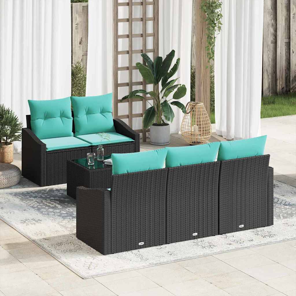 Set di divani 6 pz 3-Numero di posti Nero e Turchese polyrattan