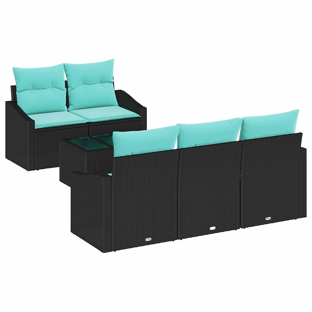 Set di divani 6 pz 3-Numero di posti Nero e Turchese polyrattan