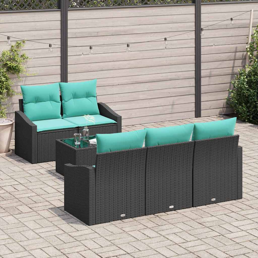 Set di divani 6 pz 3-Numero di posti Nero e Turchese polyrattan