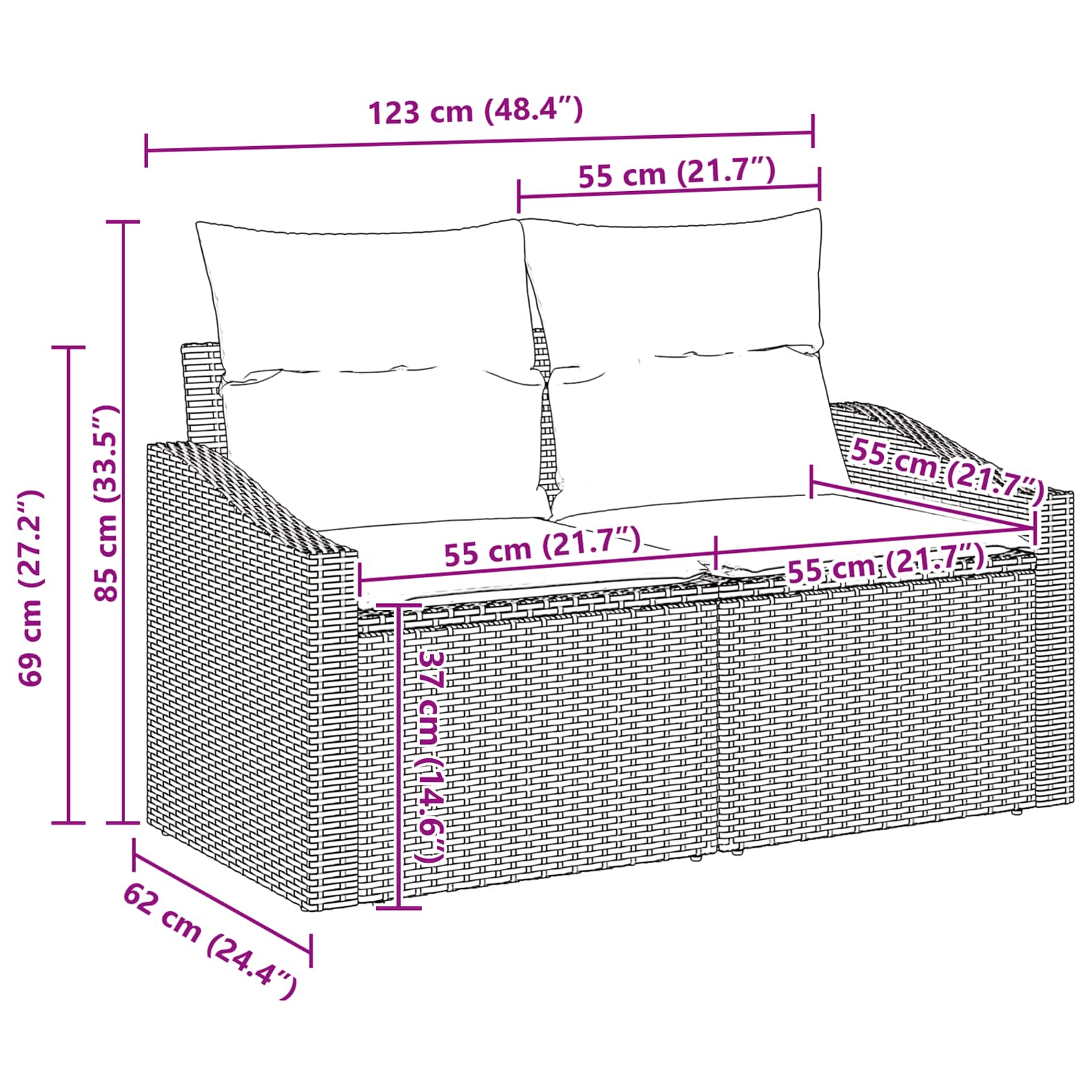 Set di divani 7 pz 3-Numero di posti Marrone e Rosso polyrattan
