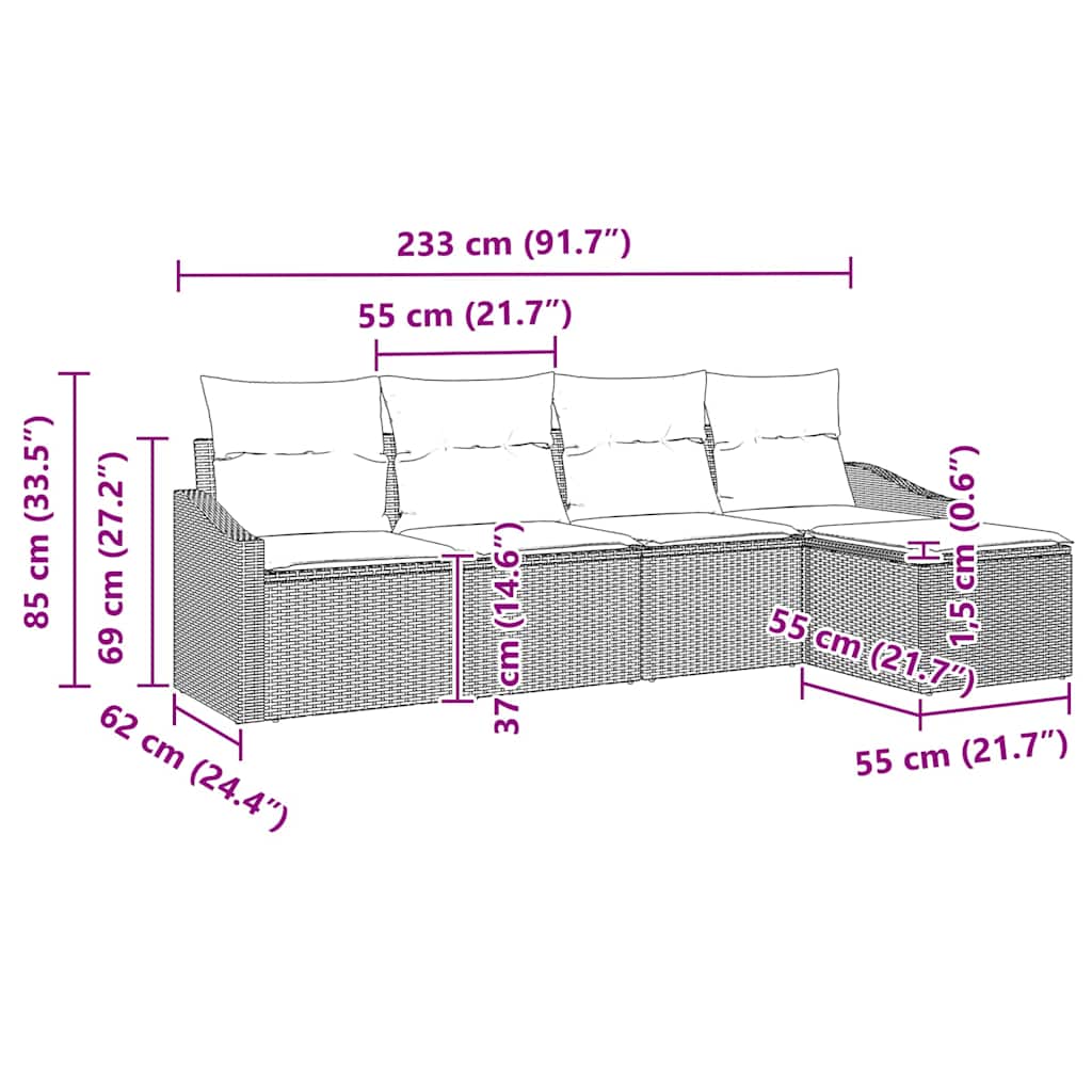 Set di divani 5 pz Beige polyrattan