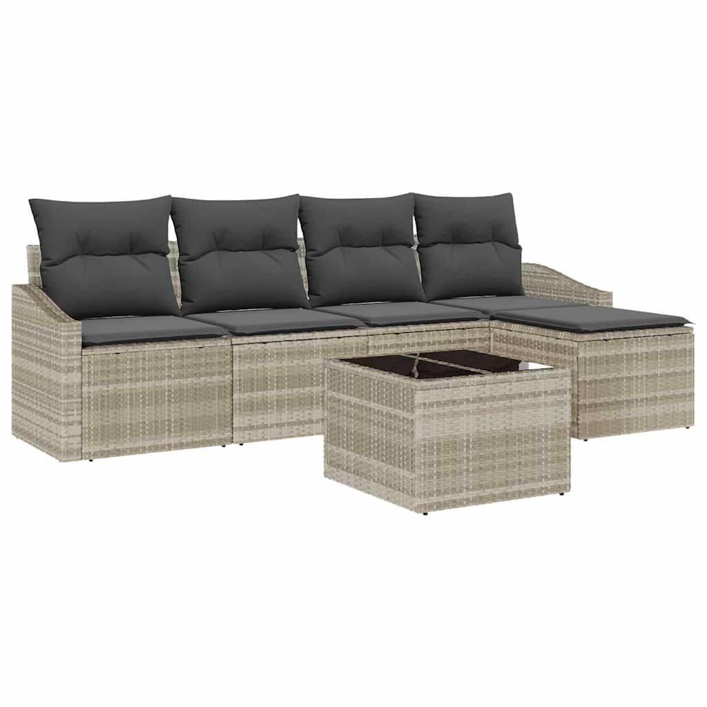Set di divani 6 pz Grigio chiaro polyrattan