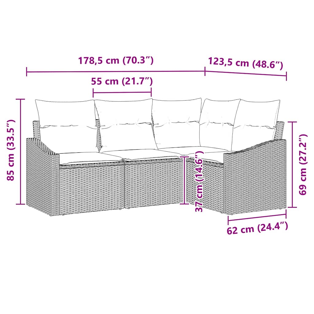 Set di divani 4 pz Beige polyrattan