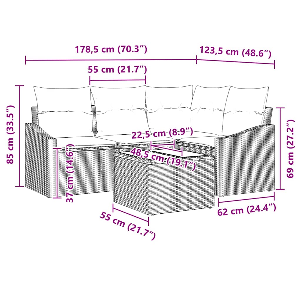 Set di divani 5 pz Nero polyrattan