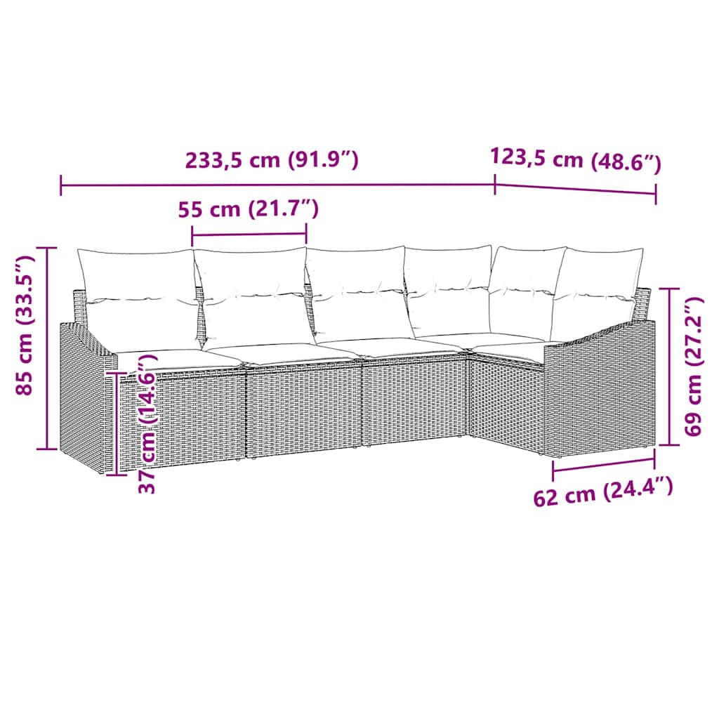 Salotto da giardino 5 posti beige in polyrattan