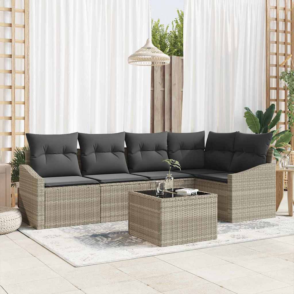 Set di divani 6 pz Grigio chiaro polyrattan