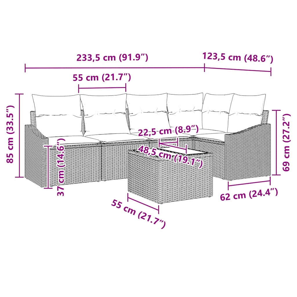 Set di divani 6 pz Grigio chiaro polyrattan