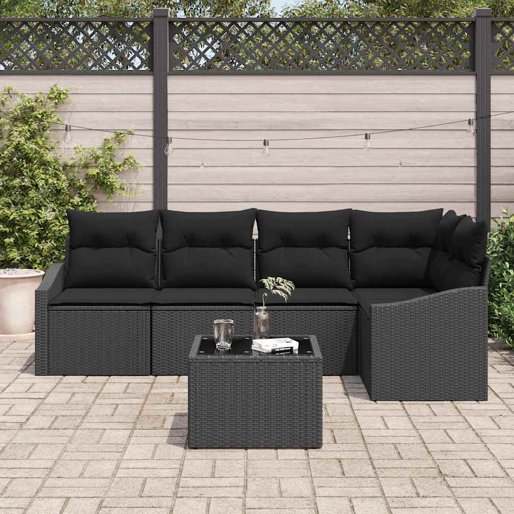 Set di divani 6 pz Nero polyrattan
