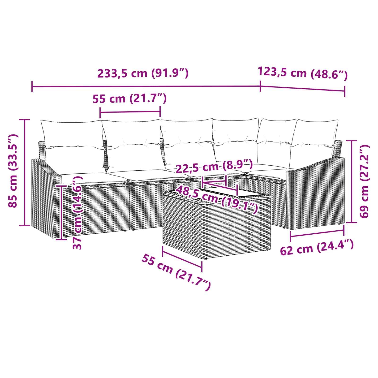 Set di divani 6 pz Nero polyrattan