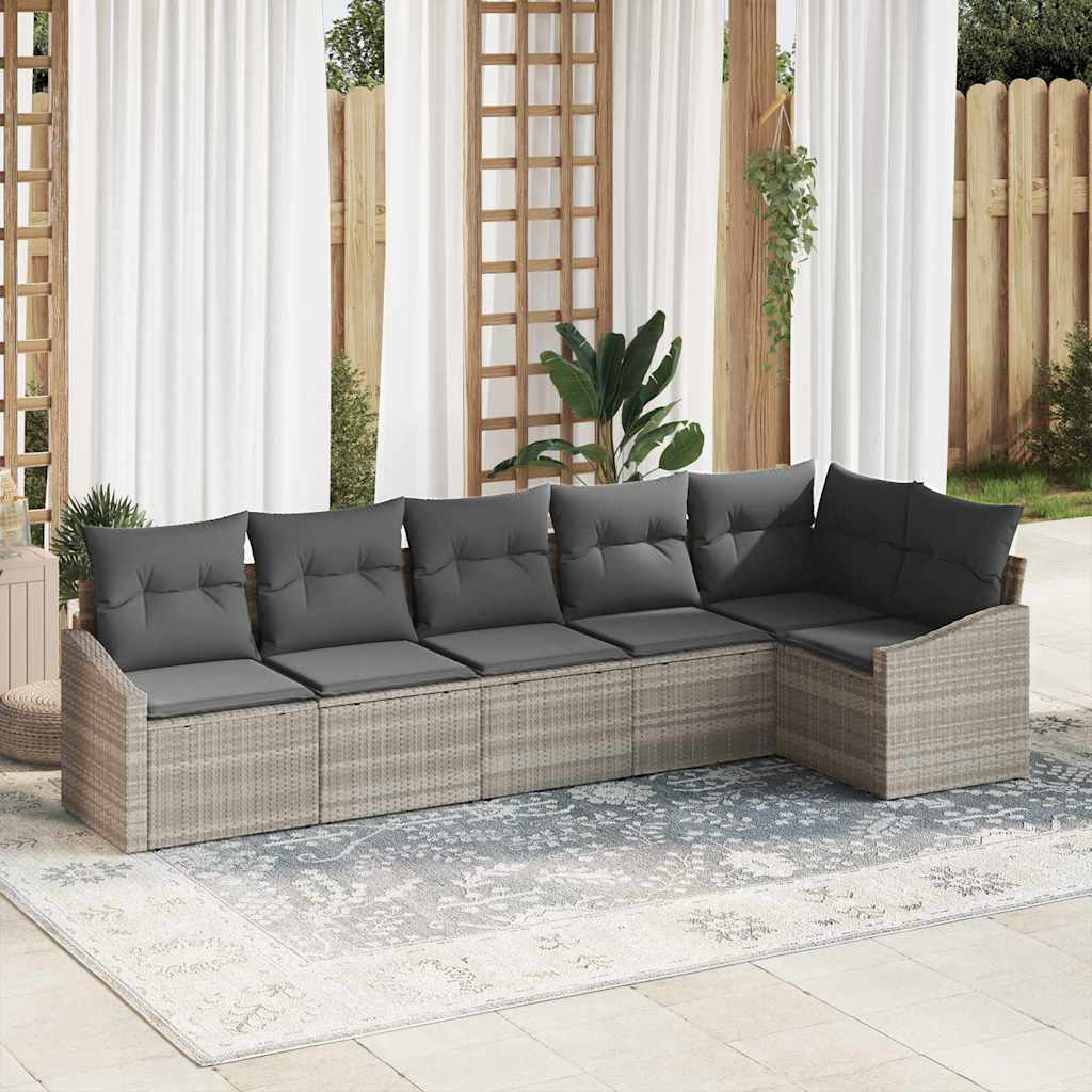 Set di divani 6 pz Grigio chiaro polyrattan