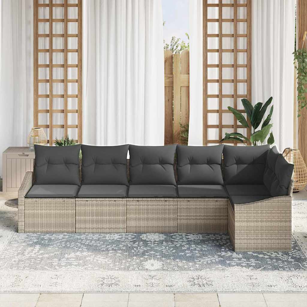 Set di divani 6 pz Grigio chiaro polyrattan