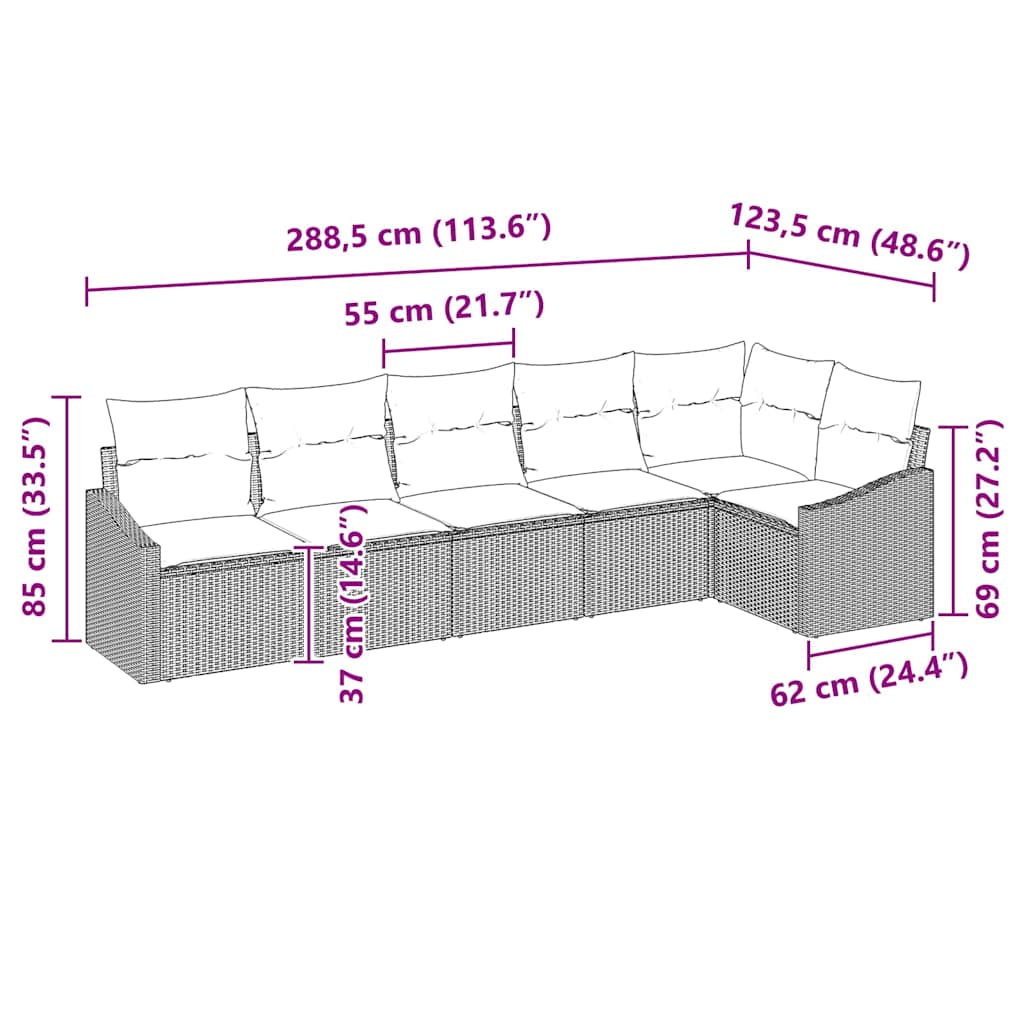Set di divani 6 pz Grigio chiaro polyrattan
