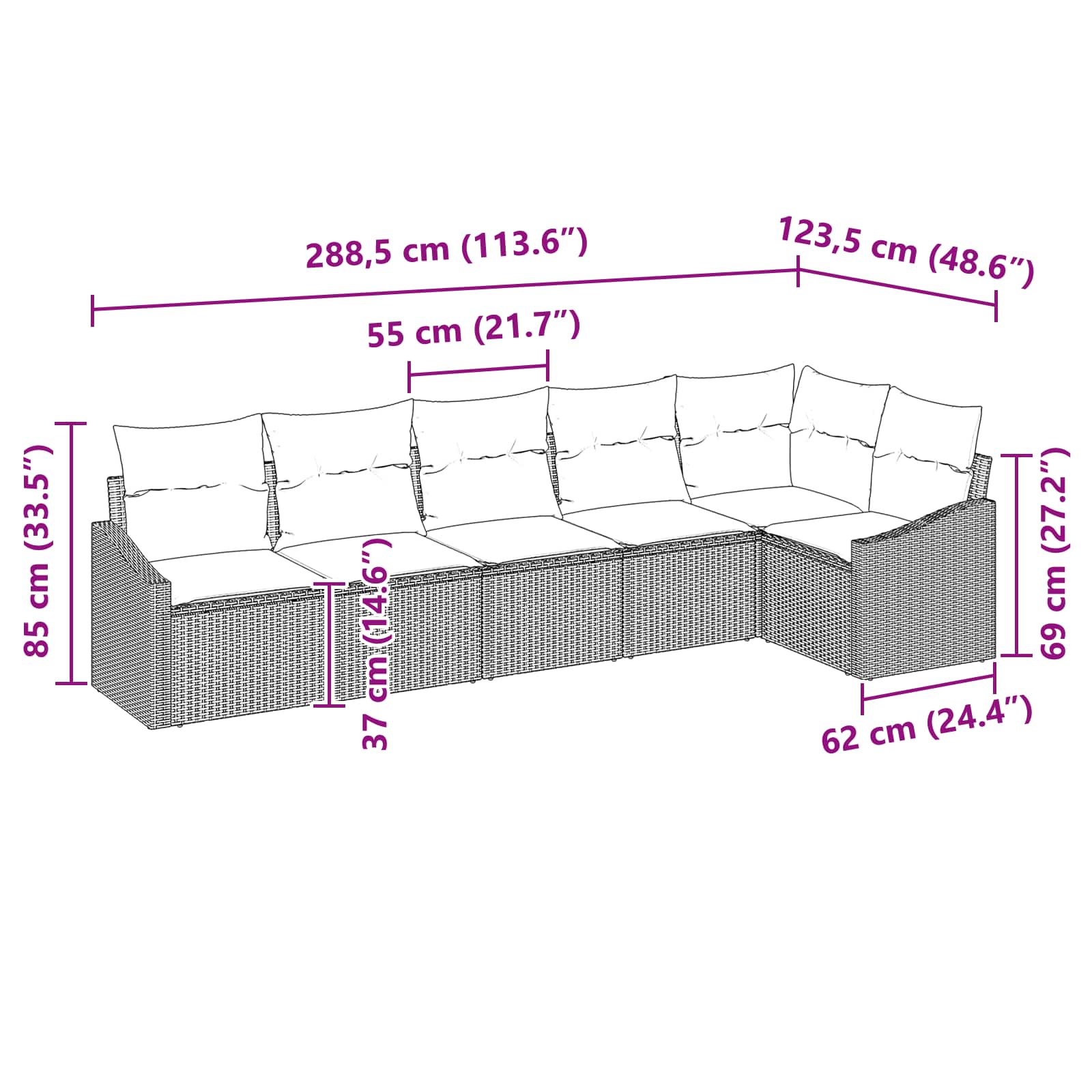 Set di divani 6 pz Nero polyrattan