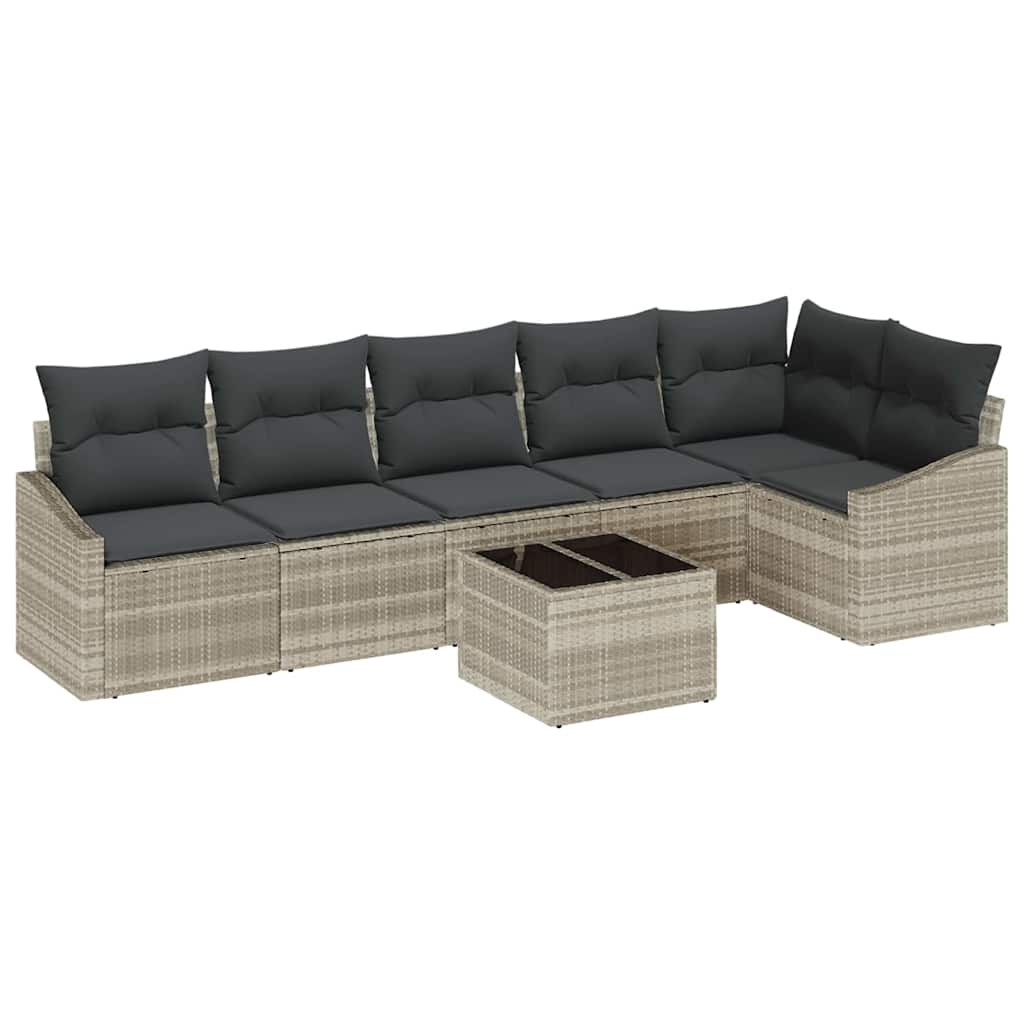 Set di divani 7 pz Grigio chiaro polyrattan