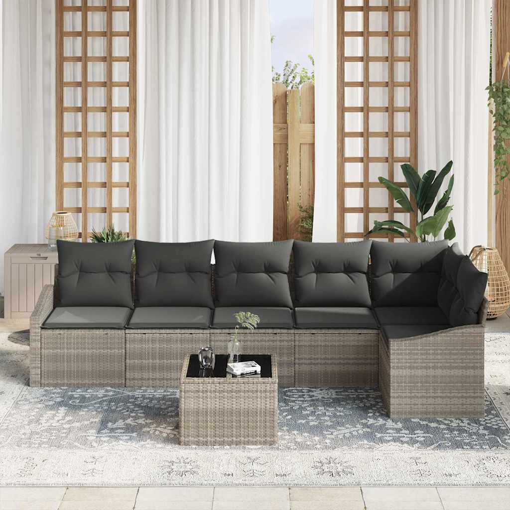 Set di divani 7 pz Grigio chiaro polyrattan