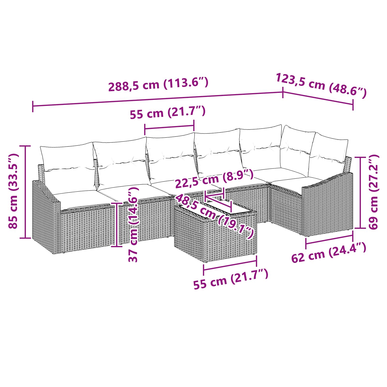 Set di divani 7 pz Marrone polyrattan