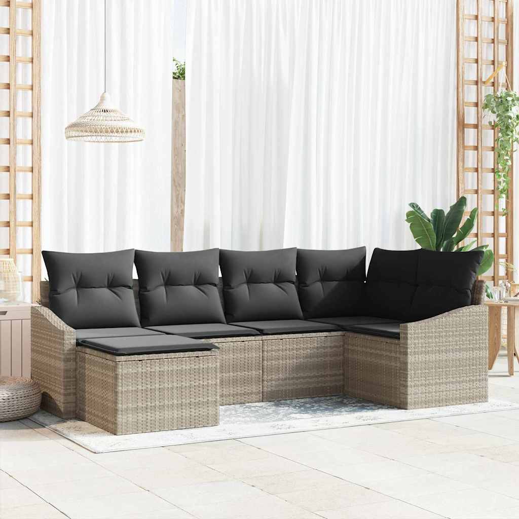 Set di divani 6 pz Grigio chiaro polyrattan